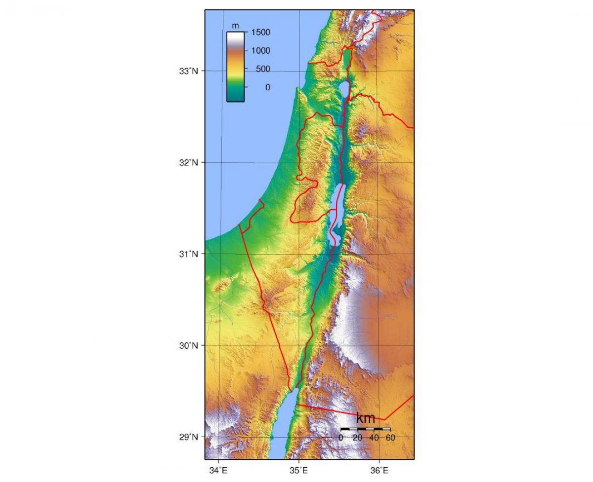 地図のイスラエル標高