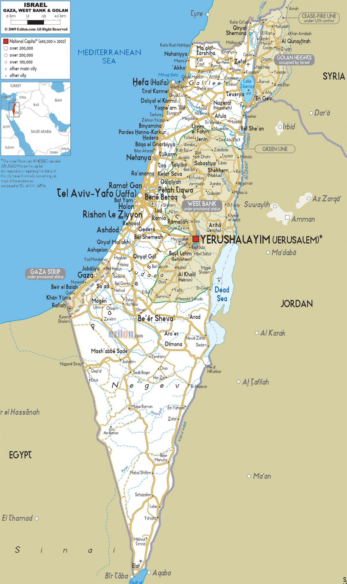 地図の道路はイスラエル